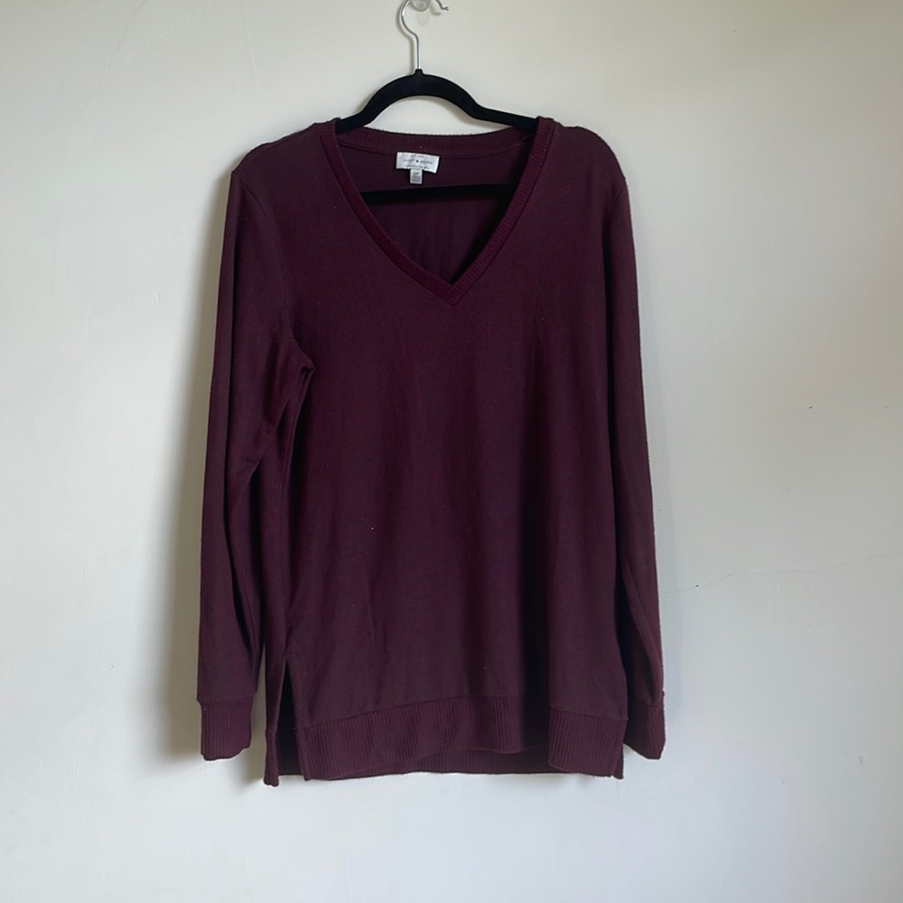 V neck Maroon Long Sweater